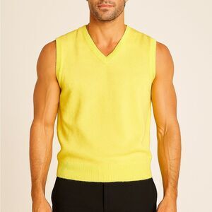 Joe Fresh Bright Yellow V-Neck Lambswool Sleeveless Sweater Vest